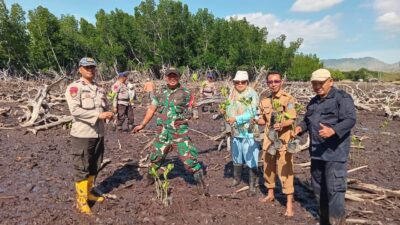 Polairud, Polsek, dan TNI Tanam Mangrove Bersama Dinas Perikanan Dompu
